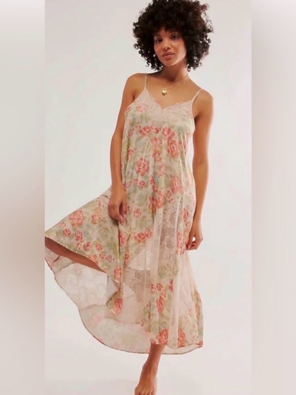 NWT Free People Floral Lace Slip Dress - Tea Combo Ivory Pink Floral S